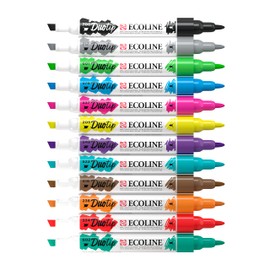 Ecoline Duotip Liquid Watercolor Markers Set of 12 – Basic Colors | Pens with Fine Bullet and Broad Chisel Nib
