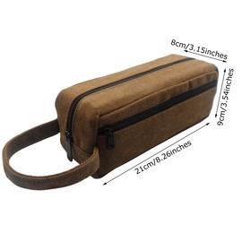 Enyuwlcm Heavy Canvas Stationery Large Pencil Bag with Handle Strap Durable Pencil Case with Two Compartments Zipper Pencil Holder 1 Pack Brown