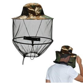 GUOYOU Mosquito Head Net Hat, Mosquito Hat with Removable Netting, Portable Midge Head Net Hat, Fishing Net Mesh Caps, Face Neck Protection Head Coverfor Hiking Fishing Camping Gardening(Camouflage)