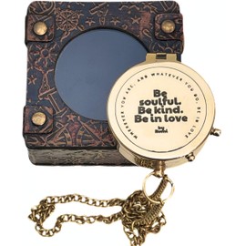 Vintage Directional Shiny Brass Magnetic Flat Compass with Leather Case Motivational Quote Engraved Pocket Compass for Hiking Rustic Vintage Home Decor Gifts