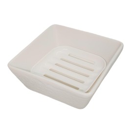 Vonpri Ceramic Soap Dish, Square Soap Holder Container Soap Saver for Handmade Bar Bathroom Shower Kitchen Minimalist Style (Matt White)