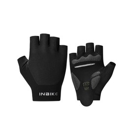 INBIKE Cycling Gloves MTB Gloves Summer Non-Slip Shockproof Half Finger Climbing Gloves SBR Padded Reflective Men Women C221, black, L