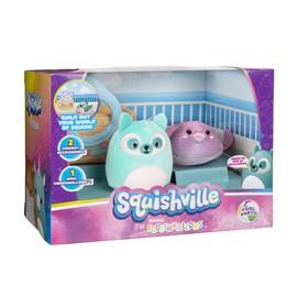 Squishville by Original Squishmallows Pool Party Accessory Set - 2-Inch Lance the Teal Lemur Plush, Inflatable Pool Tube and Woven Bag Accessories - Toys for Kids