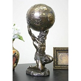 Atlas Holding World Greek Statue and Trinket Box, Bronze Finish