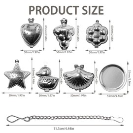 Bofanze Pack of 6 Tea Strainer Stainless Steel for Loose Tea Spice Strainer Tea Infuser Fine Mesh Tea Strainer with Chain Hook with Chain and Base Disc Tea Brewer for Tea Lovers (6 Styles)