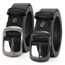 2 Packs Women Leather Belts for Jeans Fashion Leather Ladies Waist Belt Black Small