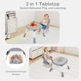 INFANS 9 in 1 High Chair, Convertible Baby Highchair for Babies and Toddlers, Table and Chair Set Building Block Infant Dining Booster Seat, Kids Stool with Activity Children Play Kitchen (Grey)