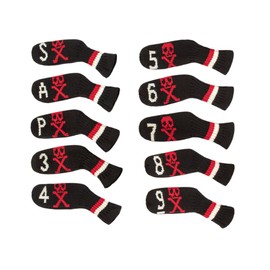 Scott Edward 10 Pcs Golf Iron Club Covers Head Covers for Irons Cuteness Basically Socks Shape Washable Golf Club Head Protector Double Sided Knit Suitable for Most Brands (Black Red Skull)