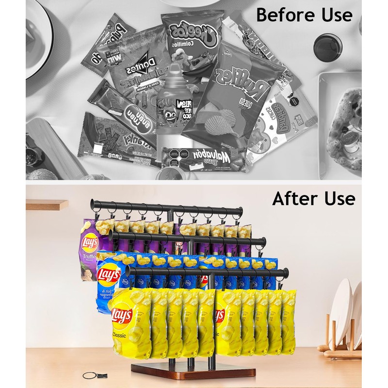 Usluole Chip Rack Display Stand, 3-Tier 42 Clips Snack Organizer