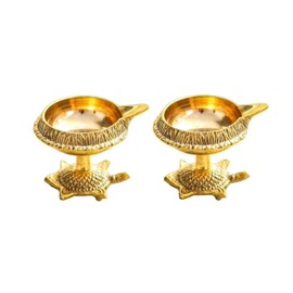 Set of 2 Kuber Diya Decorative Diya Pooja Item Brass Oil Lamp Pooja Essential for Indian Traditional Festival New Year Decoration Aarti Diya Lighting Accessories Gift Item Pooja Kit(Size:-2")(Golden)