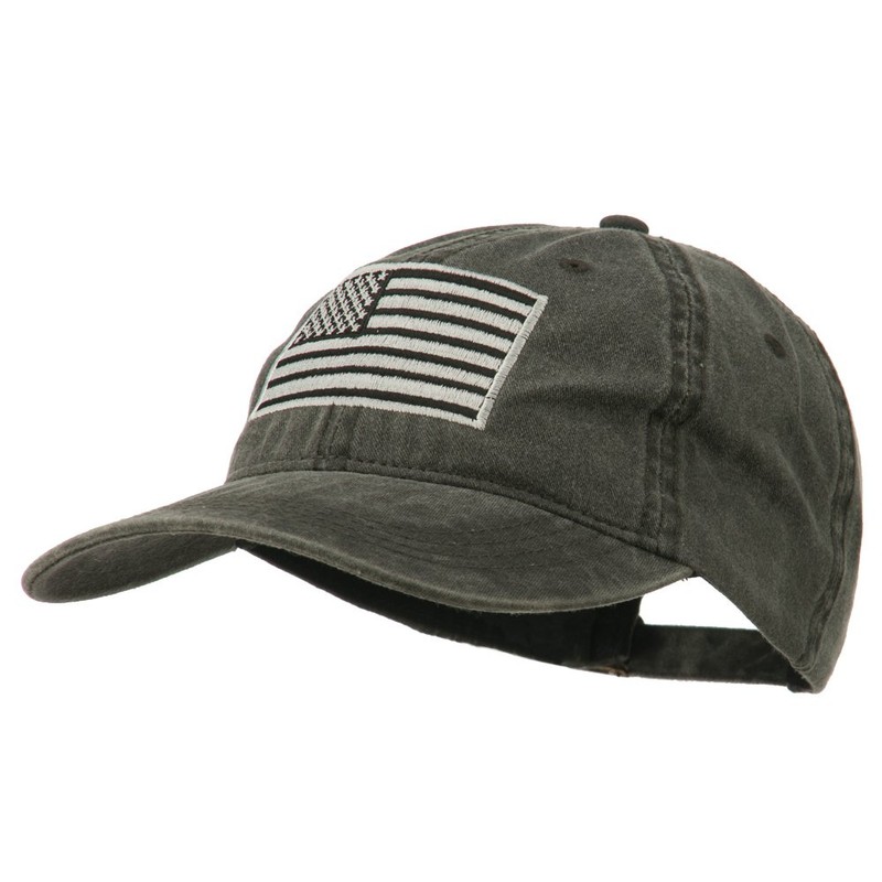e4Hats.com Silver American Flag Embroidered Washed Cap - Black OSFM