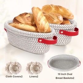 Sourdough Bread Baking Supplies Cotton Rope Proofing Baskets, 10inch Oval, 2 Pack