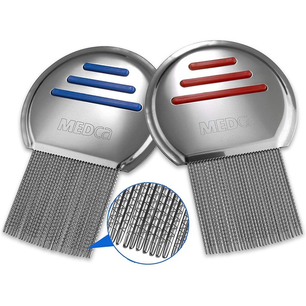 Lice Comb - (Pack of 2) Stainless Steel Professional Lice Combs and Head Lice Treatment to Effectively Get Rid of Hair Lice and Nits, Best Results for Infection and Re-infection in Kids & Adults