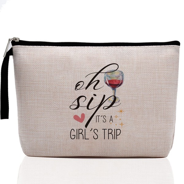 Weekender Bags for Women Weekend Bag Funny Girls Trip Gifts Cosmetic Bag Oh Sip It's A Girl's Trip Makeup Pouch Bachelorette Bridesmaid Best Friend Wedding Gifts for Sister Bestie Birthday Gift
