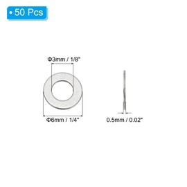 PATIKIL 304 Stainless Steel Flat Gasket, 50 Pack 1/8" ID x 1/4" OD x 0.02" Thick Metal Fender Washers Small Washers for Screws Bolts Assortment