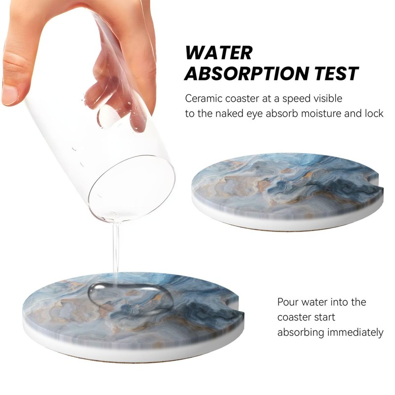 Absorbent Car Coasters 2 Pack for Cup Holders, 2.56" Ceramic