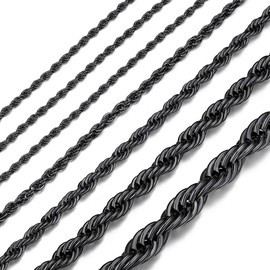 Men 3.8mm Chain Black Twisted Rope Chain Necklace, 20"