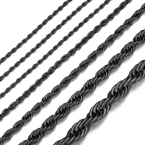 Men 3.8mm Chain Black Twisted Rope Chain Necklace, 20"