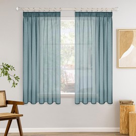 MIULEE Curtains with Ruffle Tape, Set of 2 Curtains, Living Room, Sheer Voile Curtains, Transparent, Bedroom, Dusty Blue, 140 x 175 cm