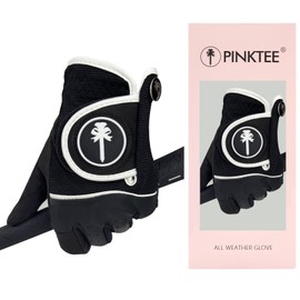 CROWNBLANKS PINKTEE Women's RainGrip Golf Gloves for Left Hand, All-Weather Soft Cabretta Leather Golf Glove with Ball Marks, 1 Piece (Blackwhite, M)