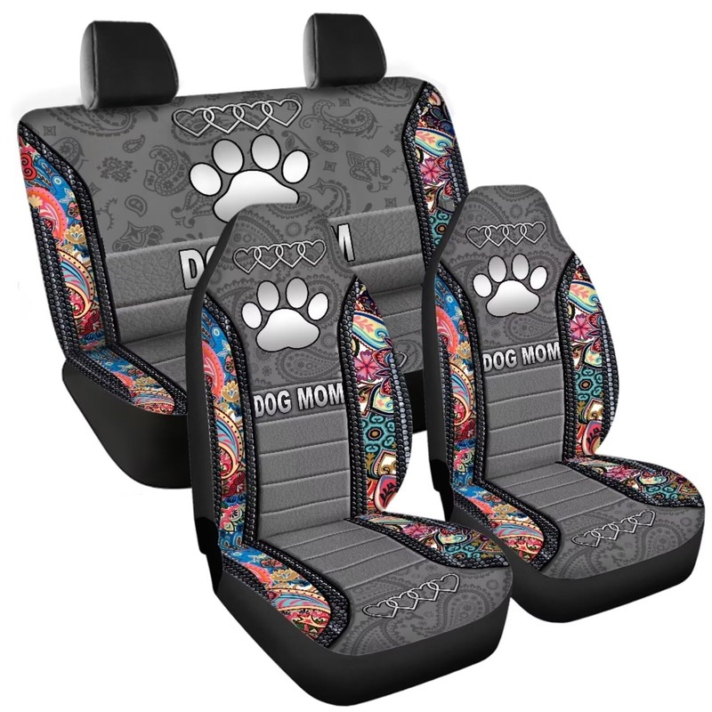 Howilath Dog Mom Paw Boho Floral Print 4 Pcs Car