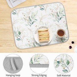 Seorsok Green Leave Dish Drying Mat For Kitchen Counter,Coffee Bar,Ultra Absorbent Reversible Microfiber,Absorbent Fast Kitchen Accessories Dish Drainer Rack Mats 18 In x 24 In
