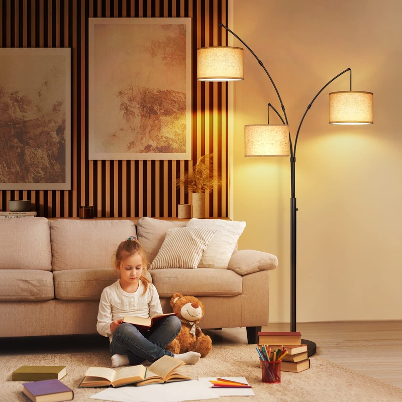 OUTON Arc Led Floor Lamp, Modern Black 3 Light Arched