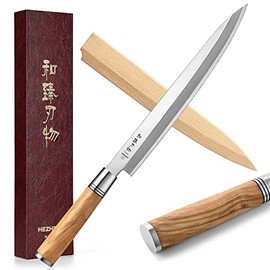 HEZHEN 270mm Sashimi Knife,Japanese Style Forging Steel Yanagiba Knife,Sushi Knife Filleting Slicing Salmon Cutting Knife ,D-Shaped Olive Wood Handle With Wooden Knife Sheath