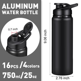 Mimorou 16 Pack Aluminum Water Bottles Metal Travel Bottles with Snap Lid Aluminum Reusable Sports Bottles Lightweight Leak Proof Water Bottles Bulk for Gym Hiking Cycling Sports Outdoor (25 Oz)