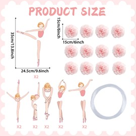 12 Pcs Ballerina Hanging Birthday Decorations Pink Ballet Girl Party Tissue Pom Pom Dancing Honeycomb Banner for Girls Women Wedding Baby Shower Ballet Dancer Theme Hanging Supplies