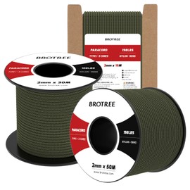 Brotree 2mm Paracord 3 Strands 15M 100% Nylon Rope Parachute Cord for Outdoor, Craft, DIY - 90kg Breaking Load (Army Green)