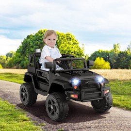 HONEY JOY Ride On Truck, 12V Battery Powered Vehicle Ride On Car with Remote Control, Spring Suspension, Headlights, Music, Mesh Windshield, Electric Cars for Kids, Gift for Boys Girls 3+ (Black)