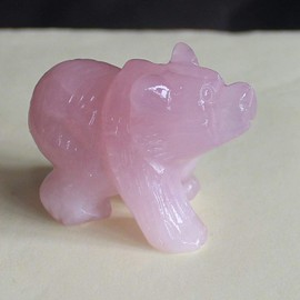 2'' Hand Carved Mixed gemstome Crystal Bear Figurine Animal Carving (Rose Quartz)