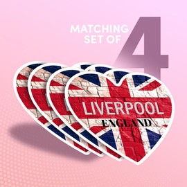 Vinyl Heart Stickers (Set of 4) 10cm - Liverpool England Flag Circle for Laptops, Tablets, Luggage, Scrap Booking, Fridges #61015