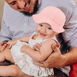 IREH Sombrero de Sol para Bebé, Sombrero de Bebé Niña y Niño de 3 a 12 Meses, Gorro ala Ancha de Sol con Puro Algodón, Gorro de Playa para Días de Campo o Salir para Bebés y Niños Pequeños-Rosa