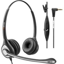 Wantek Telephone Headset with Noise Cancelling Microphone and Quick Disconnect for Cisco Linksys GrandStream Spa Polycom Panasonic Zultys Gigaset Cordless DECT Telephones with 2.5 mm jack