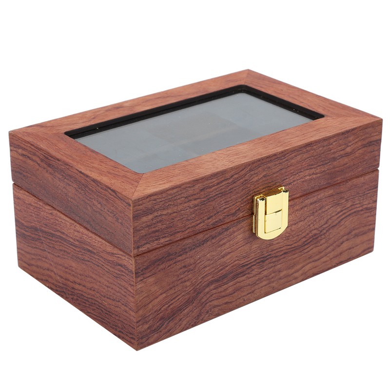 Wooden 3 Grid Watch Display Box Transparent Window Anti‑Slip Watch