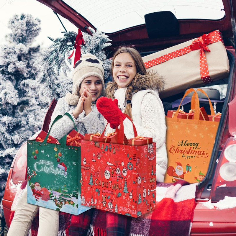 AhfuLife 12PCS Extra Large Christmas Gift Bags, 15''x13.7''x5.9'', Christmas Tote