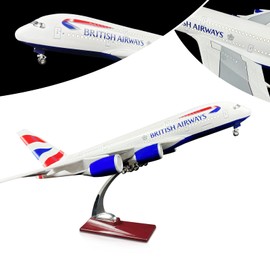 Bswath Large Model Airplane 1:160 British Airway 380 Model Jet Plane Model for Adults with LED Light Gift for Business/Birthday/Christmas