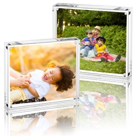 Acrylic Photo Frame - Double Sided Picture Frame with Magnetic, Clear Frameless Desktop Photo Block (Clear, 5x7 Inches (2 Pack))