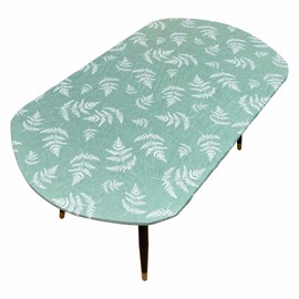 Oval Tablecloth Classic Elastic Edged Flannel Backed Vinyl Fitted Table Cloth Waterproof Oil-Proof Plastic Table Cover (Green Leaves, Best for Up to 42" x 60")