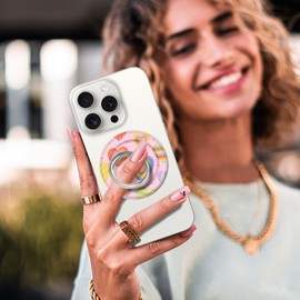 ZypopZy Compatible with MagSafe Phone Ring Holder - Cute Magnetic Phone Grip Stand, Adjustable & Removable Ring Holder for Smartphone and Tablets, Colorful Hearts