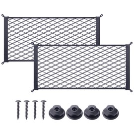 MWMNUN 2 Pcs Universal Stretch Mesh Car Mesh Bag with Screws and Hooks for Trunk RV Boats Home Cargo Storage (17.7'' x 9.8'')