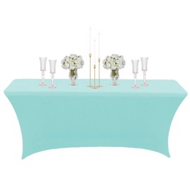 Blue Spandex Tablecloths 4ft for Rectangle Table,Stretchable Tablecloth Washable Table Cover,Fitted Spandex Stretch Patio Table Covers for Event,Wedding,Banquet,Easter Party,Covering Stalls,Exhibition
