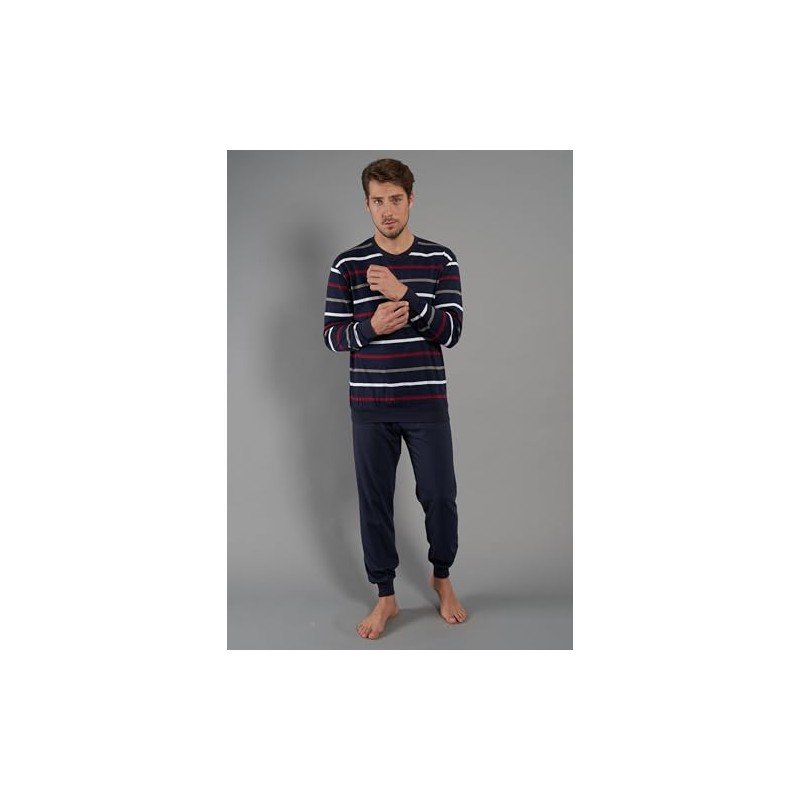 Götzburg Men's 2-Piece Pyjamas Long, Blue-dark rings., 3xl