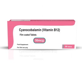 Cyanocobalamin Vitamin B12 50mcg 50 Tablets - Suitable for Vegans & Vegetarians - Combat Fatigue & Tiredness - for Men & Women - Made in UK