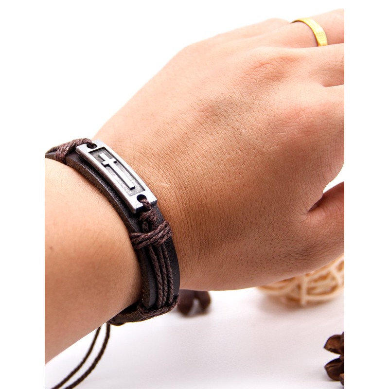 LNKRE JEWELRY Fashion Leather Criss Cross Bracelet Religious Christian Adjustable