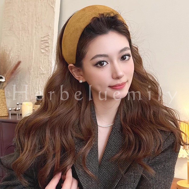 Herbeluemily Women's Headband Hair Clip, Wide Suede, Turban Style, Stylish,
