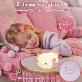 Cute Axolotl Silicone Night Light, Soft LED Nursery Lamp for Kids Bedside