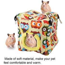 BORDSTRACT Bird Snuggle Hut Nest, Parrots Sleeping Hut Hanging Snuggle Hideaway Cave Bed Toy for Hummingbirds, Munchkins, Honey Bag Gliders, Single Budgerigars(L-Owl)